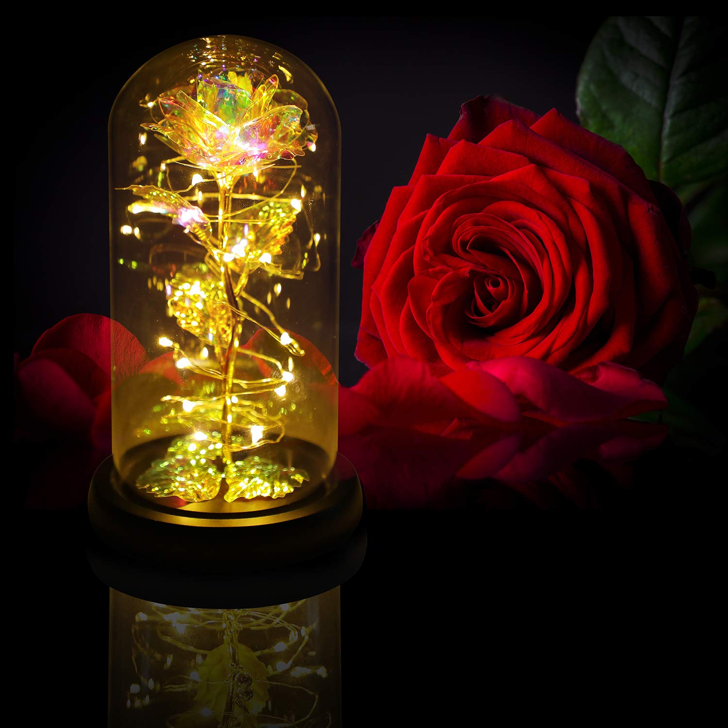 Foto 4 pulgar | Regalos De Cumpleaños Con Forma De Rosa Led En Cúpula De Cristal Para Mujer - Venta Internacional.