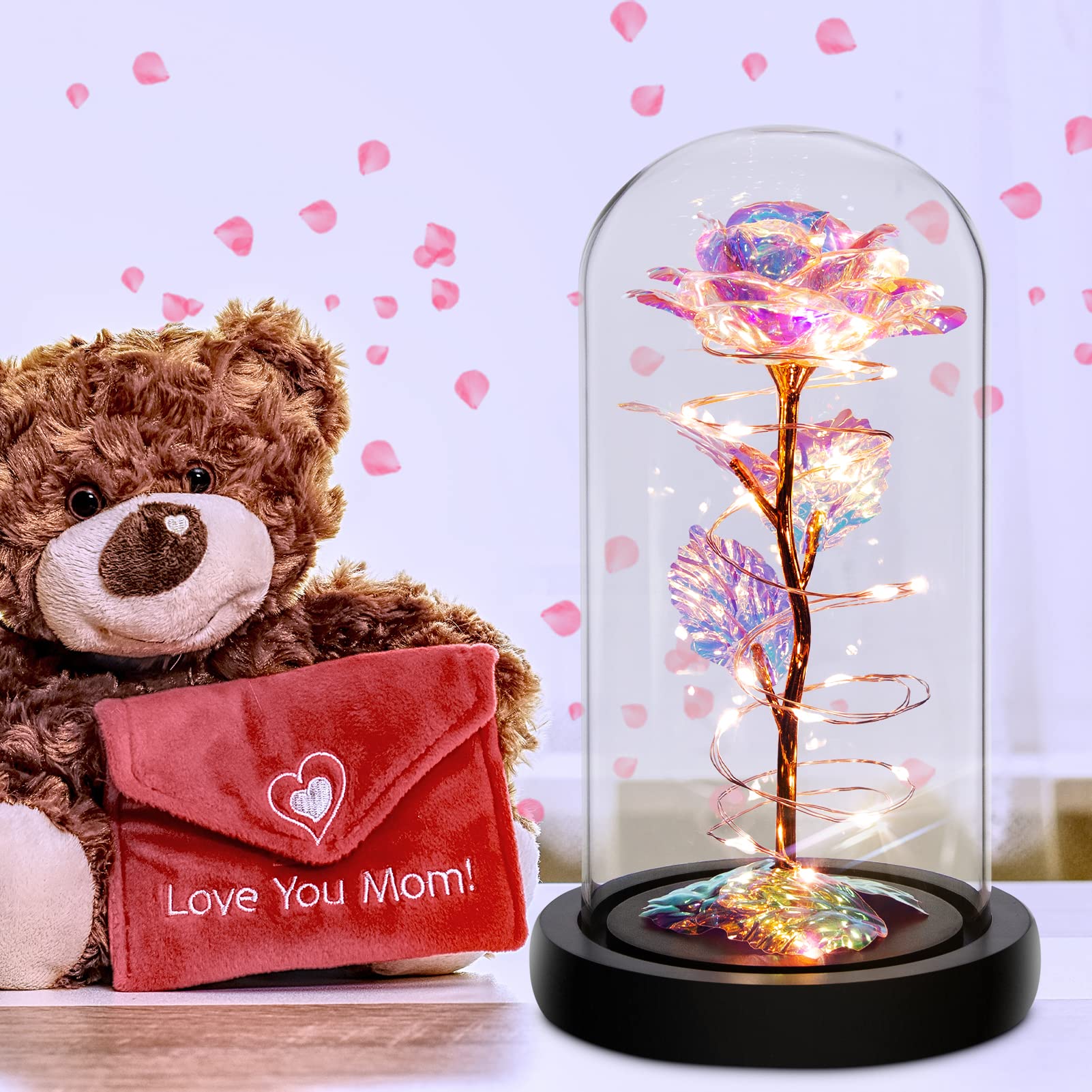 Foto 5 pulgar | Regalos De Cumpleaños Con Forma De Rosa Led En Cúpula De Cristal Para Mujer - Venta Internacional.