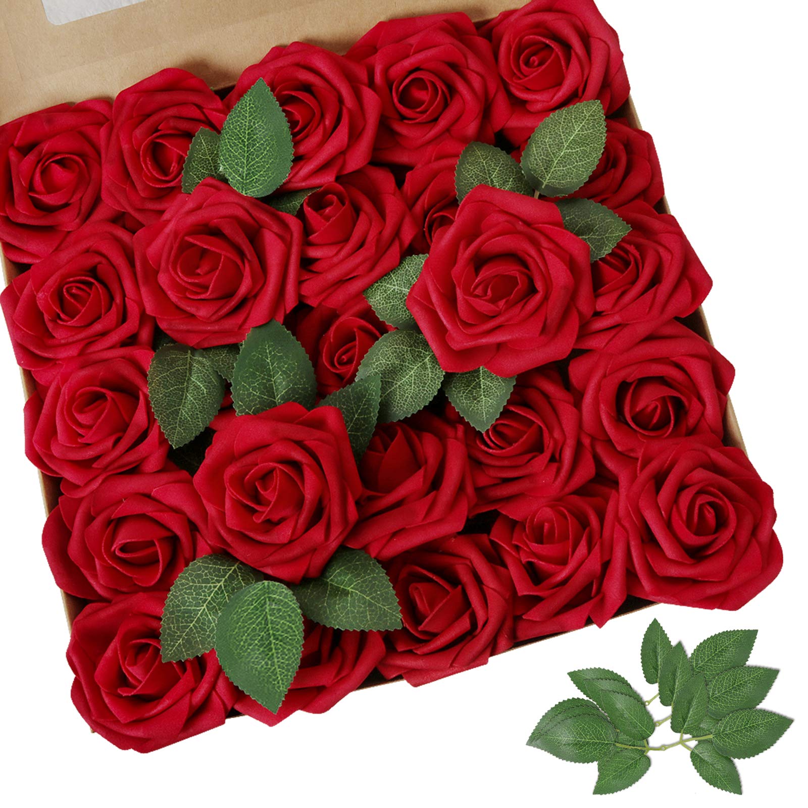 Flor Artificial Amyhomie De Color Rojo Oscuro, 25 Unidades Con Tallo - Venta Internacional. $417