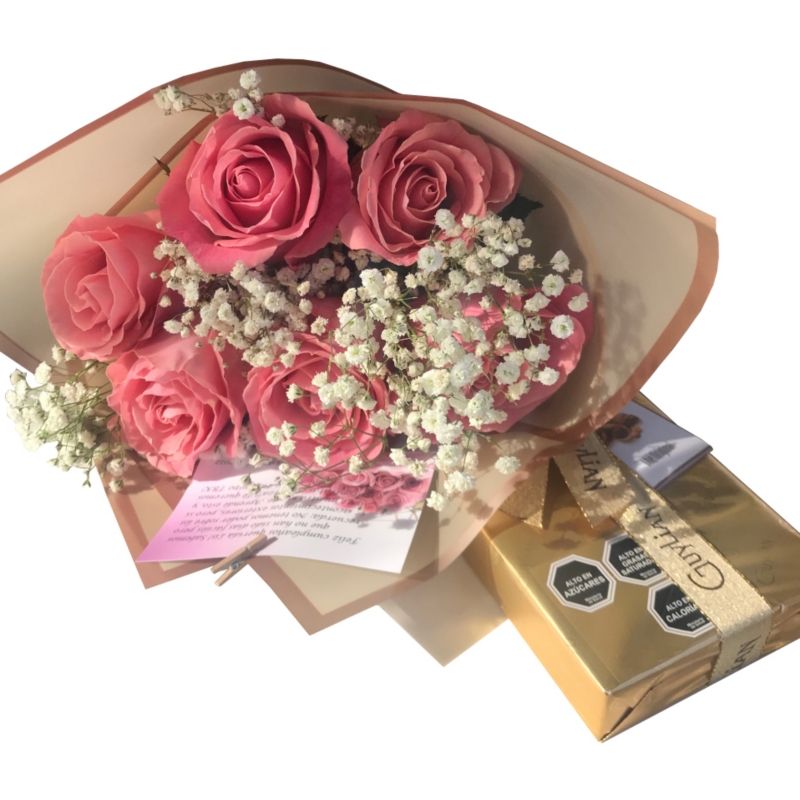 Ramo De 6 Rosas Y Chocolates Con Ferrero Rocher - Venta Internacional.