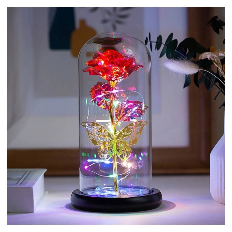 Foto 2 pulgar | Flor Artificial Con Forma De Rosa Eterna En Cúpula De Cristal Con Tapa Led - Venta Internacional.