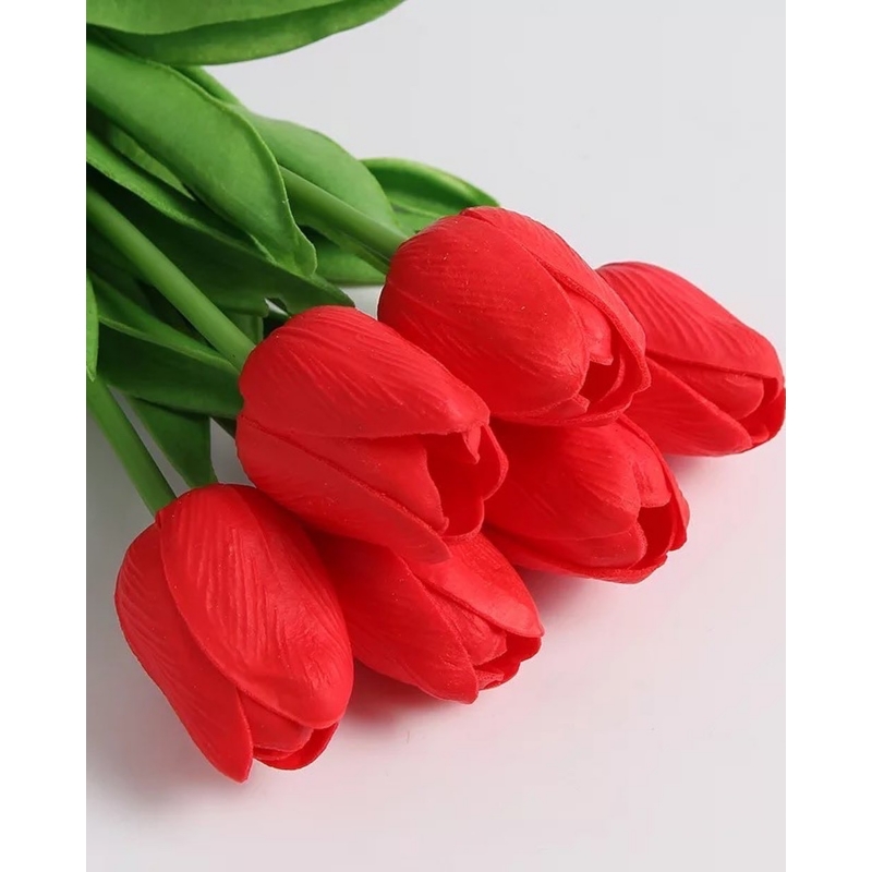 Bouquet De Tulipanes De Seda Rojo (6 Unidades) Para Decoración - Venta Internacional.