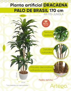Foto 2 | Planta Artificial Decorativa Moderna Con Maceta Dracaena Palo De Brasil Grande De 170cm De Alto Artego