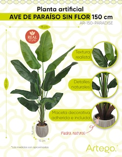 Foto 2 | Planta Artificial Decorativa Moderna Con Maceta Ave De Paraiso Sin Flor Grande De 150cm De Alto Artego