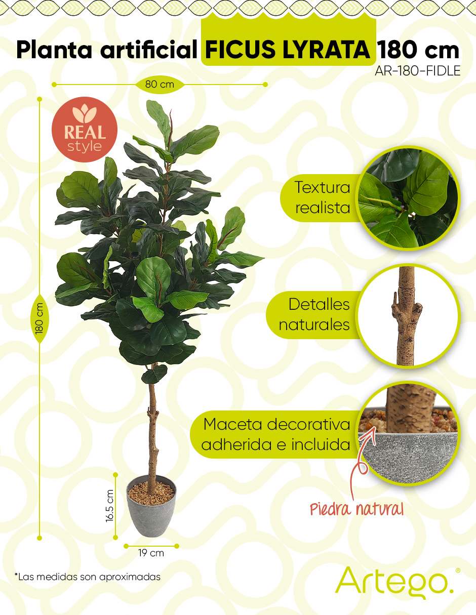 Foto 3 pulgar | Planta Artificial Decorativa Moderna Con Maceta Ficus Lyrata Grande De 180cm De Alto Artego Para Hogar Sala Comercio