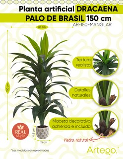 Foto 2 | Planta Artificial Decorativa Moderna Con Maceta Dracaena Palo De Brasil Grande De 150cm De Alto Artego