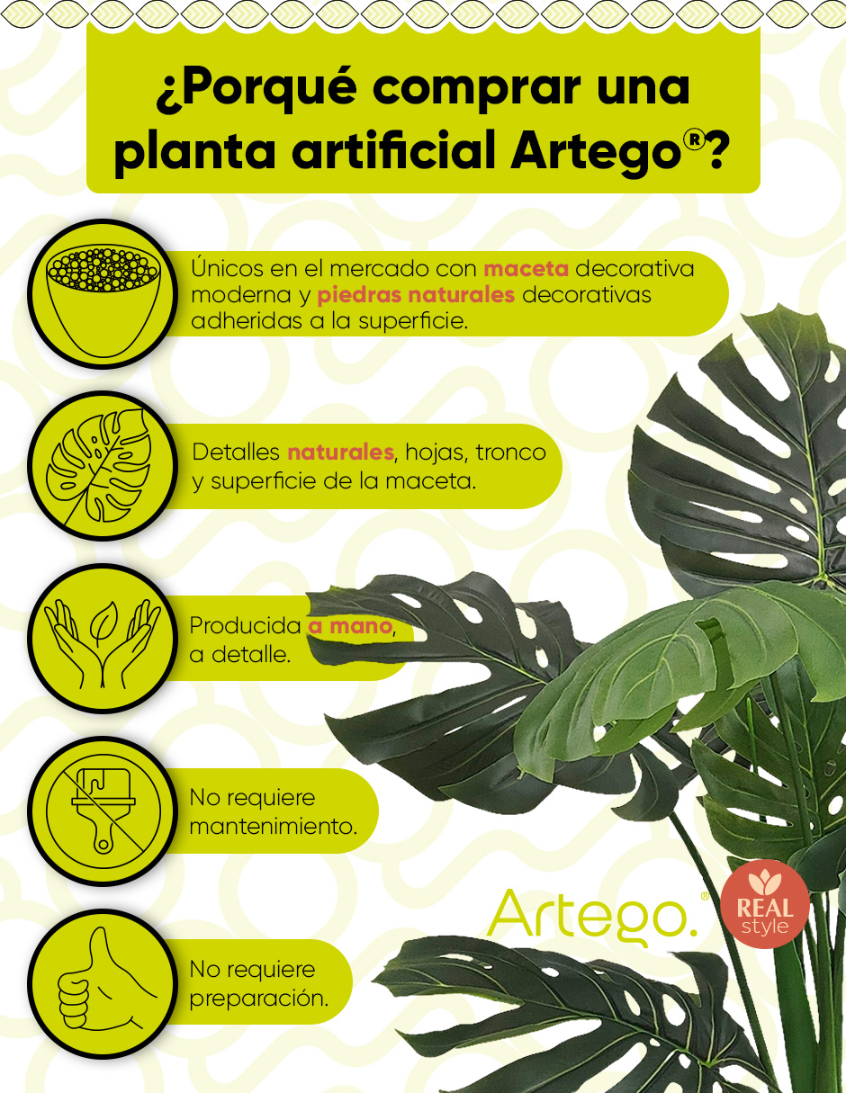 Foto 4 pulgar | Planta Artificial Decorativa Moderna Con Maceta Compacta Monstera De 60cm De Alto Artego Para Hogar Sala Comercio Ofici