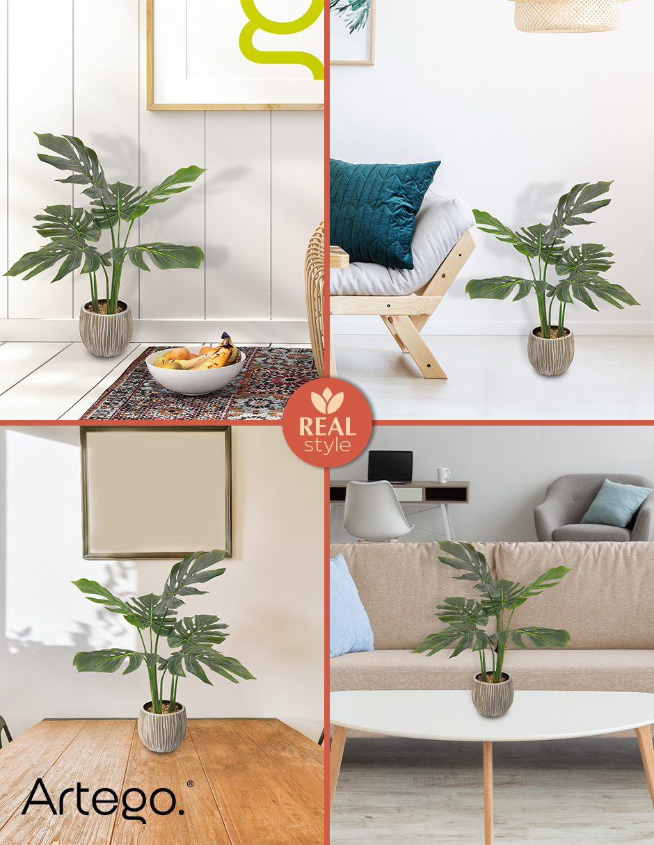 Foto 6 pulgar | Planta Artificial Decorativa Moderna Con Maceta Compacta Monstera De 60cm De Alto Artego Para Hogar Sala Comercio Ofici