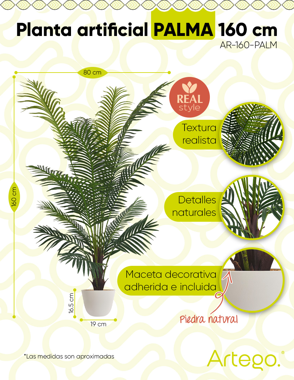 Foto 3 pulgar | Planta Artificial Decorativa Moderna Con Maceta Palmera Hawaii Grande De 160cm De Alto Artego Para Hogar Sala Come