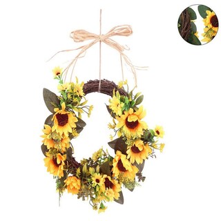 Foto 3 | Corona Decorativa Para Puerta De Entrada Con Forma De Girasol, Hojas Verdes, 35 Cm - Venta Internacional.