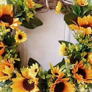 Foto 7 | Corona Decorativa Para Puerta De Entrada Con Forma De Girasol, Hojas Verdes, 35 Cm - Venta Internacional.