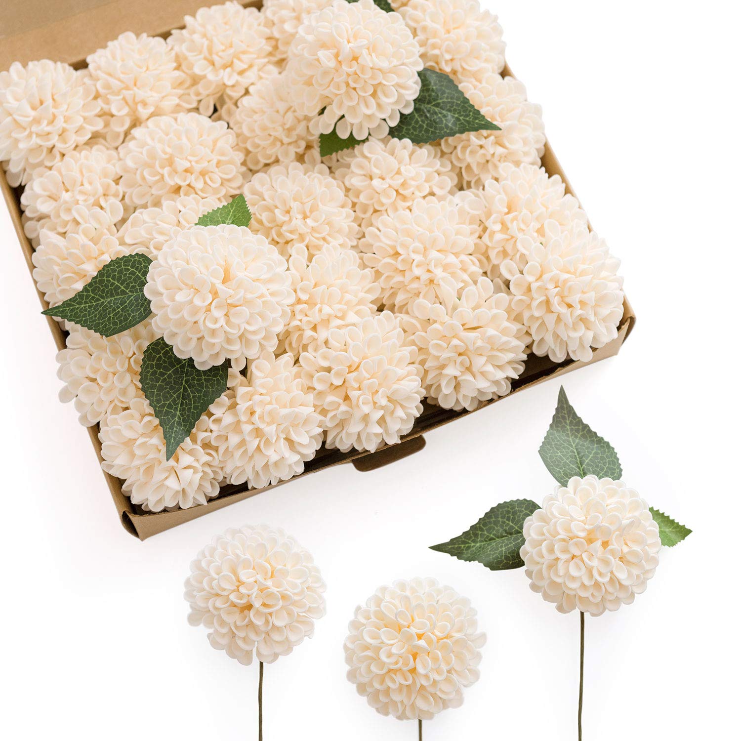 Flores Artificiales Ling's Moment Dahlia Cream, 25 Unidades Con Tallo - Venta Internacional.