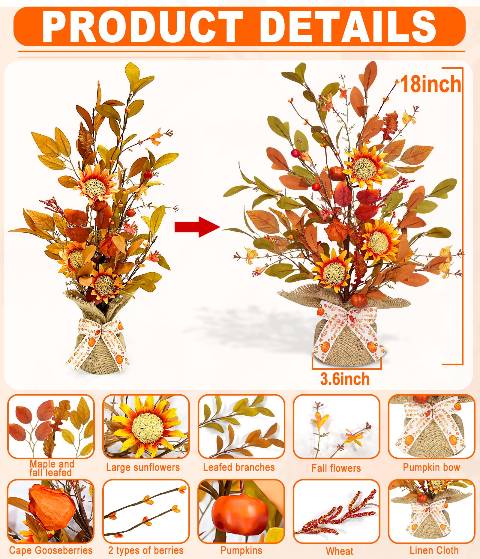 Foto 3 pulgar | [decoración] Árbol De Arce De Otoño Turnmeon Con Luces De 18 Pulgadas, Paquete De 2 Con Temporizador - Venta Inter