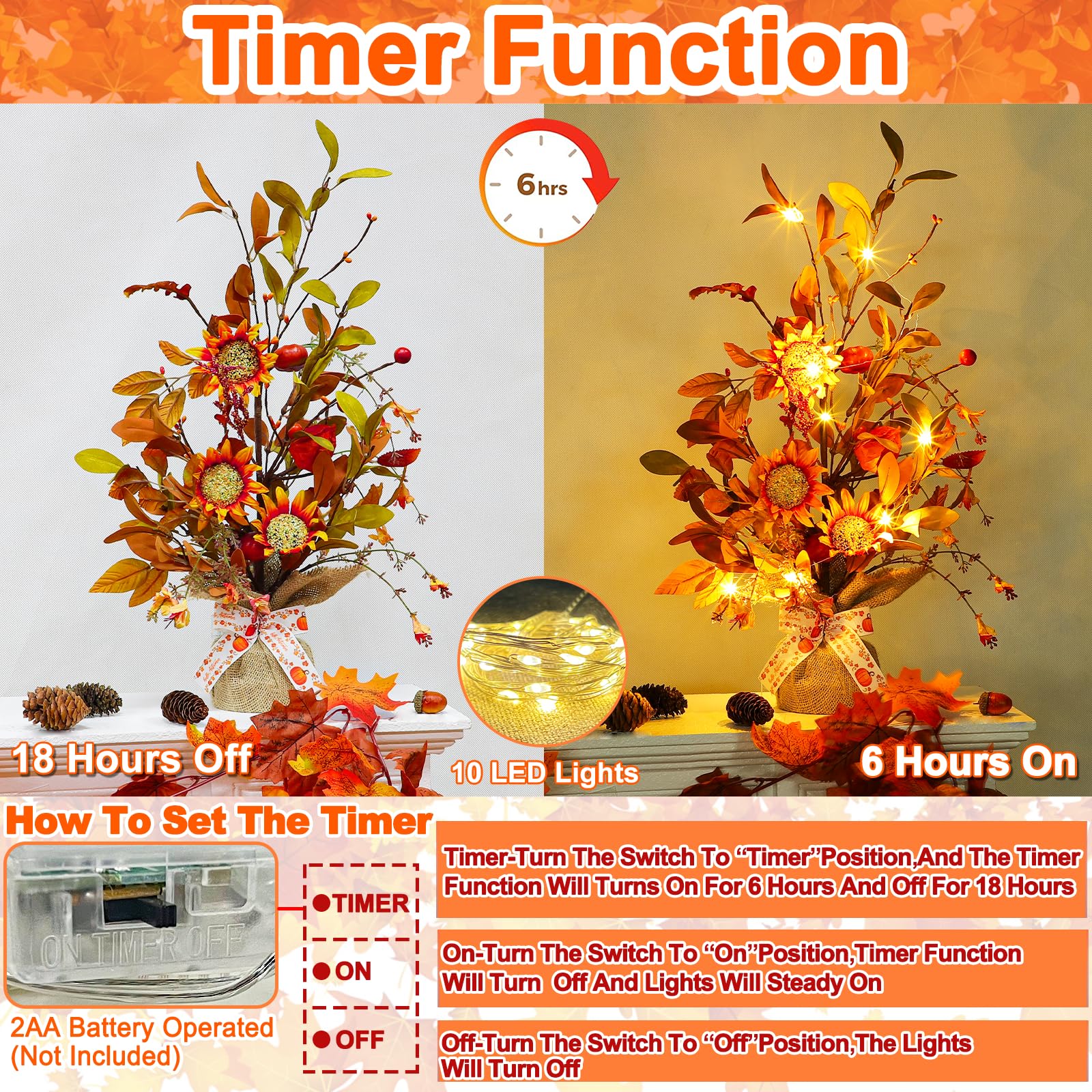 Foto 4 pulgar | [decoración] Árbol De Arce De Otoño Turnmeon Con Luces De 18 Pulgadas, Paquete De 2 Con Temporizador - Venta Inter