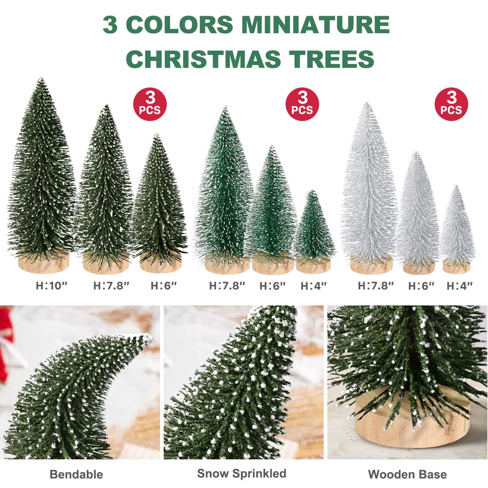 Foto 4 pulgar | Miniescritorio Christmas Tree Kpx, 9 Unidades Con Base De Madera De 10 A 25 Cm - Venta Internacional.