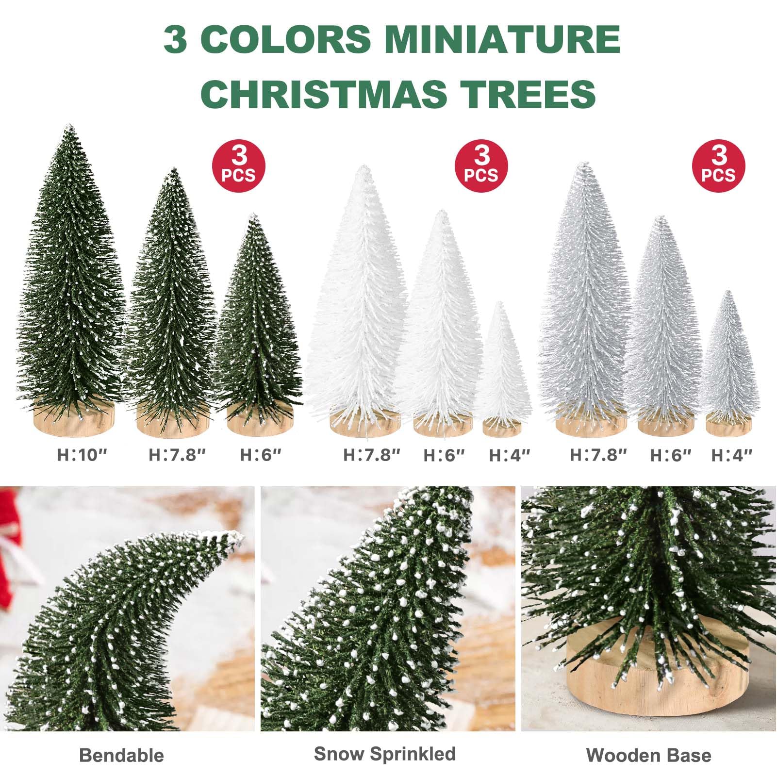 Foto 4 pulgar | Miniescritorio Christmas Tree Kpx, 9 Unidades Con Base De Madera De 10 A 25 Cm - Venta Internacional.