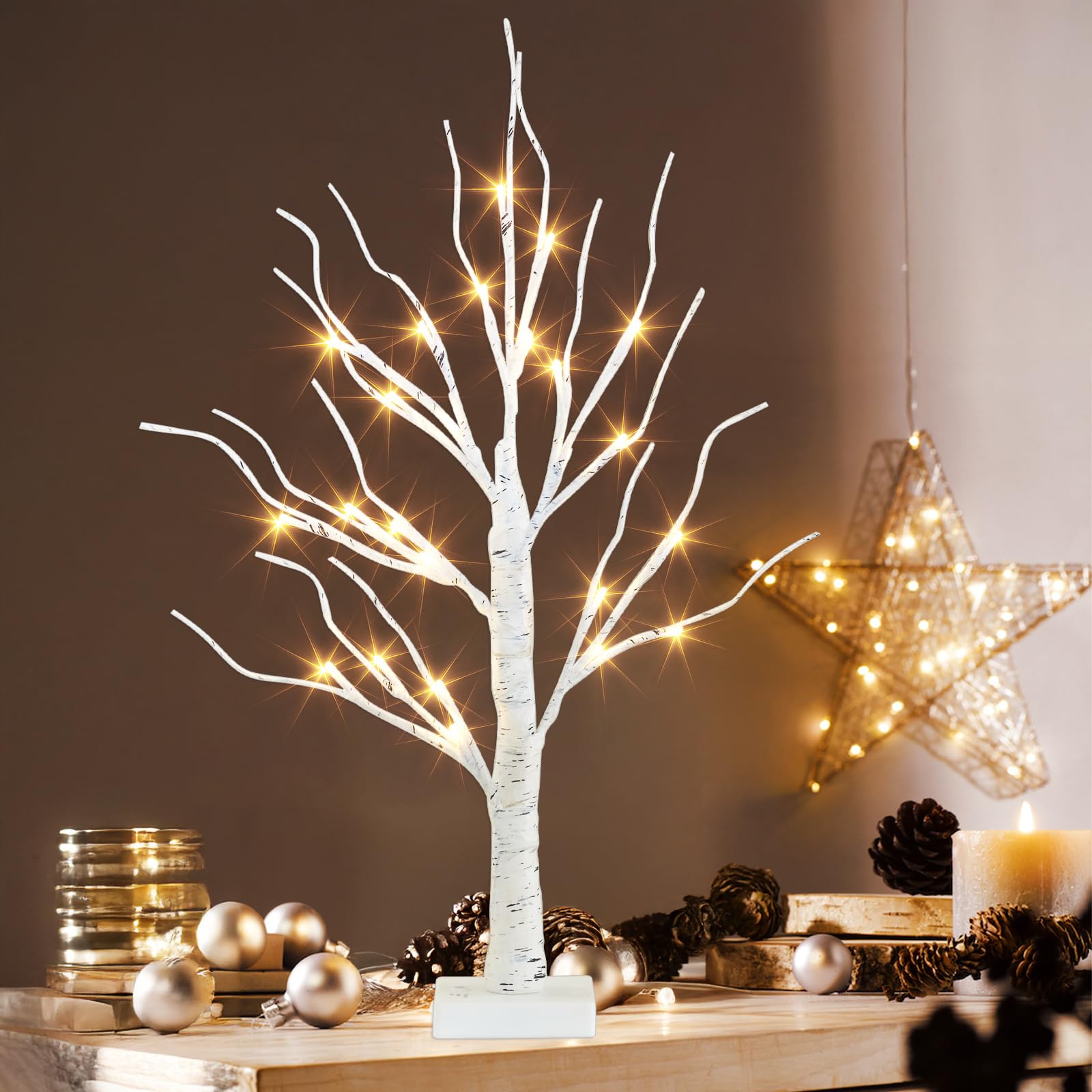 Foto 2 | Árbol Artificial Peiduo De Abedul De 2 Pies Con Luces Led De Color Blanco Cálido - Venta Internacional.