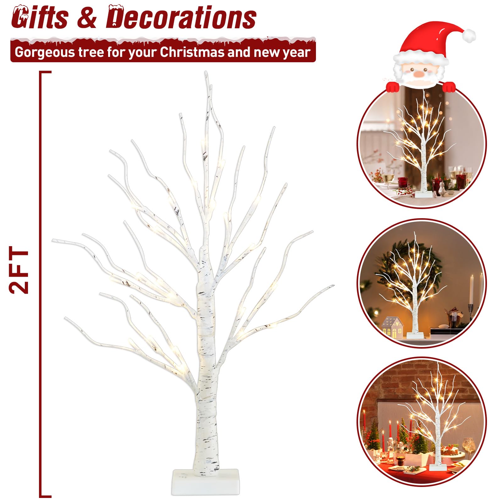 Foto 4 | Árbol Artificial Peiduo De Abedul De 2 Pies Con Luces Led De Color Blanco Cálido - Venta Internacional.