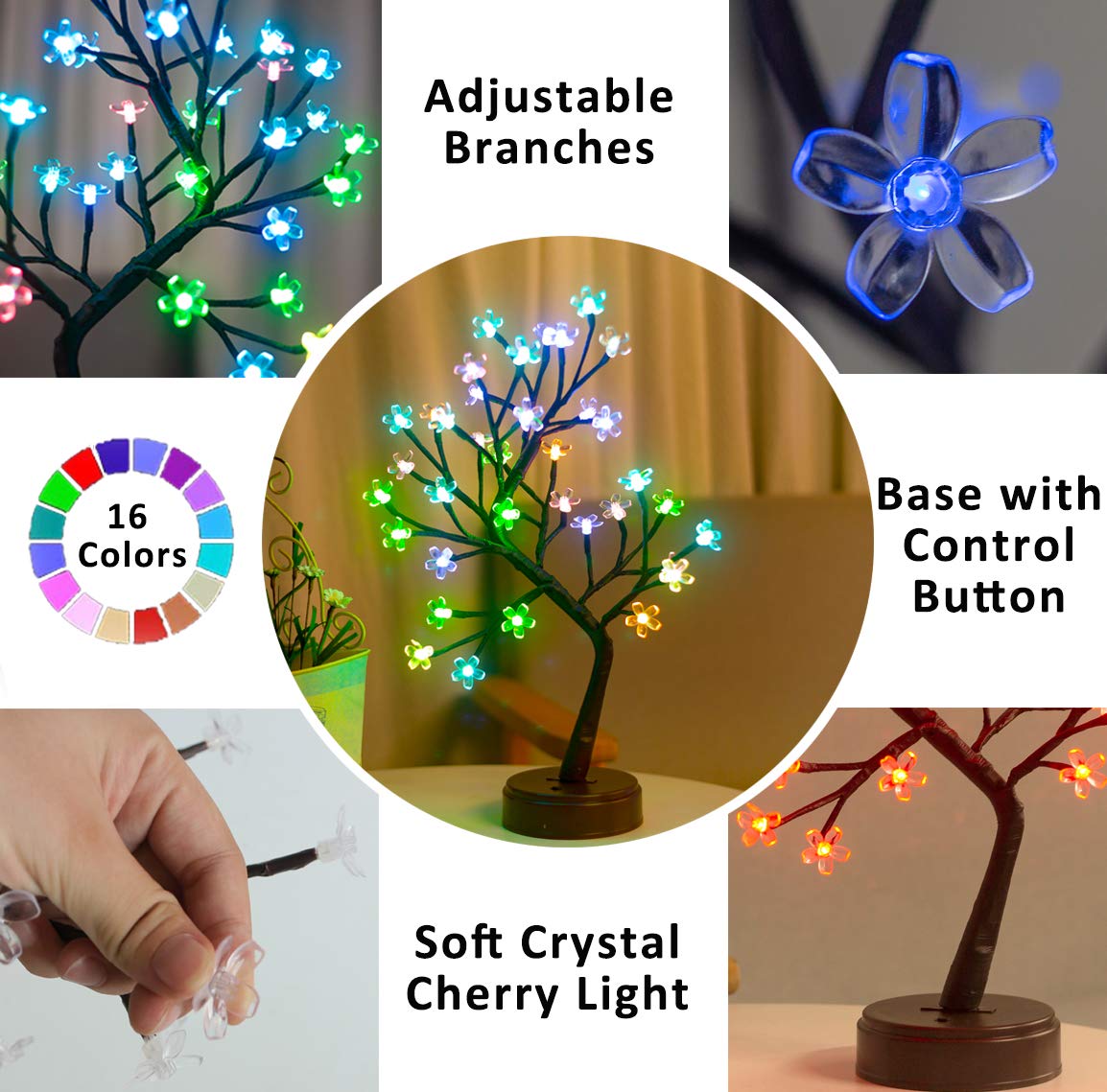 Foto 4 pulgar | Lámpara De Mesa Pooqla Rgb Con Forma De Árbol De Cerezo, 36 Led - Venta Internacional.