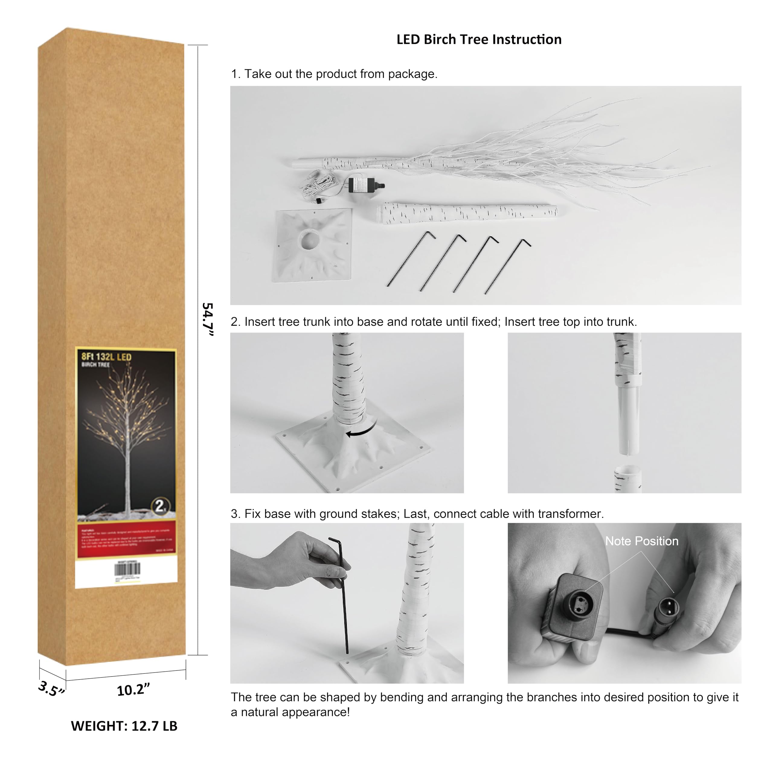 Foto 5 | Birch Tree Lightshare De 8 Pies Con 132 Luces Led De Color Blanco Cálido, X2 - Venta Internacional.