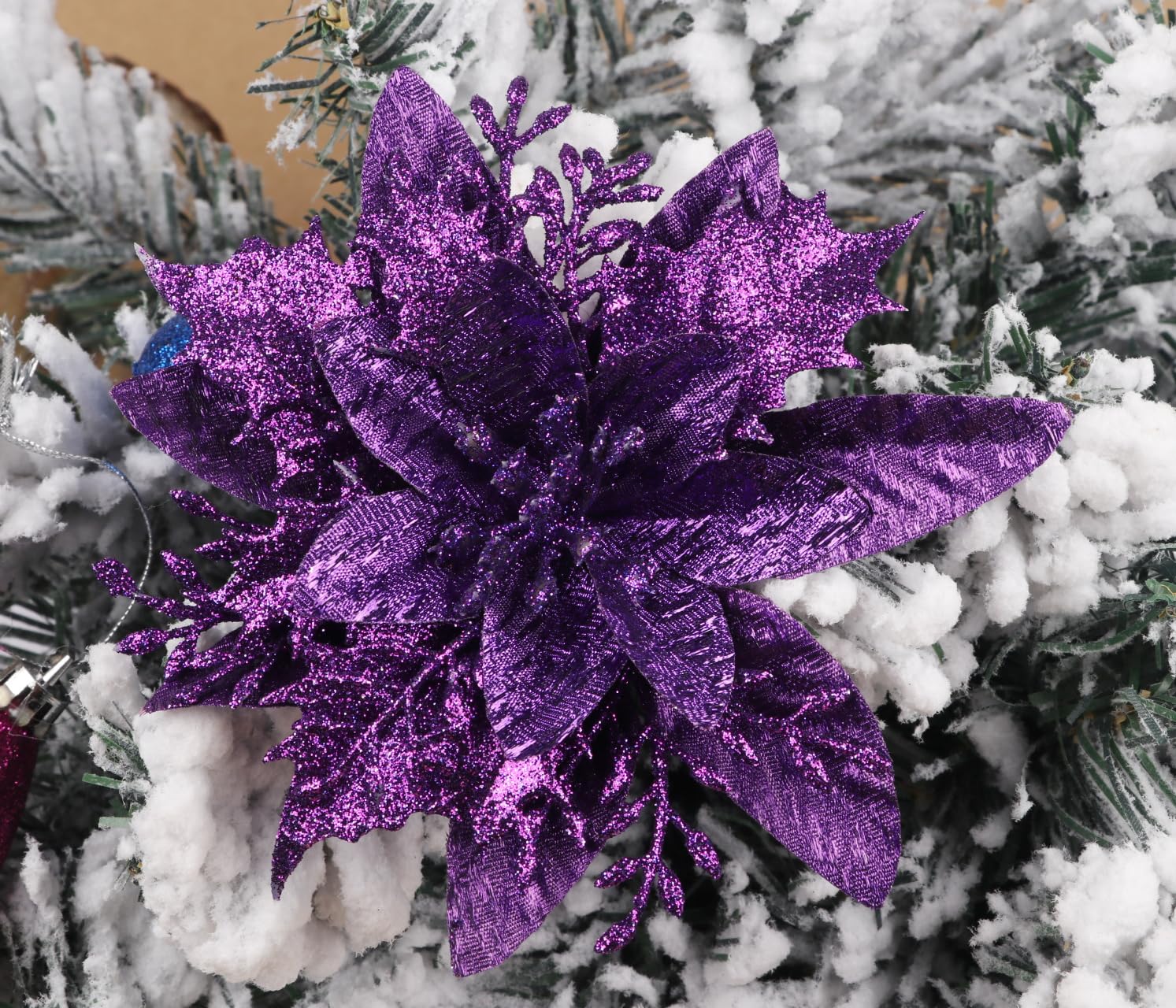 Foto 3 pulgar | Adornos Para Árbol De Navidad Yycraft Con Purpurina, Flor De Pascua, 15 Cm, 12 Unidades - Venta Internacional.