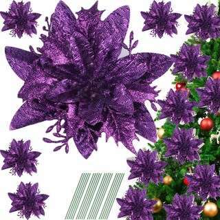 Foto 3 | Adornos Para Árbol De Navidad Yycraft Con Purpurina, Flor De Pascua, 15 Cm, 12 Unidades - Venta Internacional.