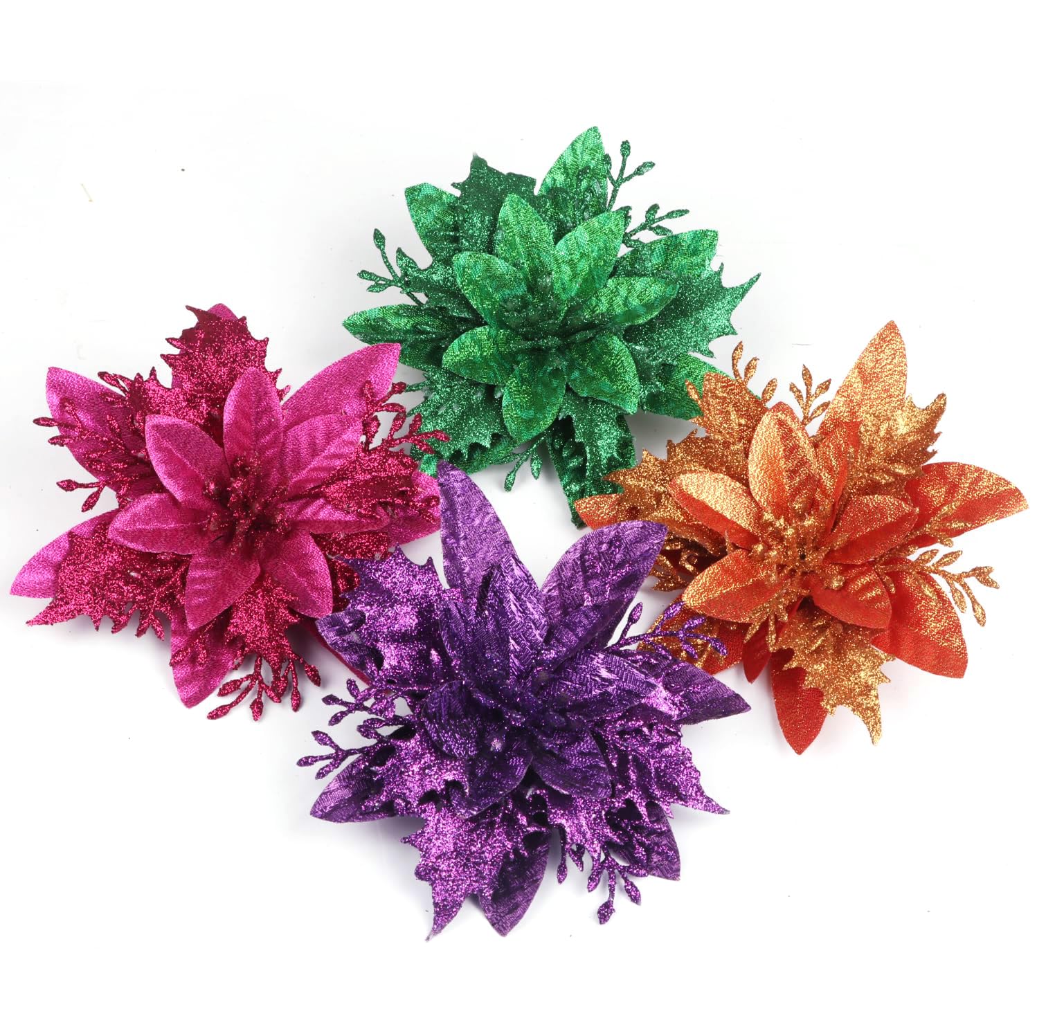Foto 5 pulgar | Adornos Para Árbol De Navidad Yycraft Con Purpurina, Flor De Pascua, 15 Cm, 12 Unidades - Venta Internacional.