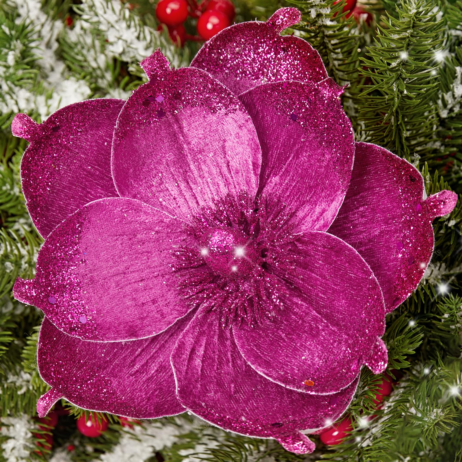 Foto 1 | Magnolias Navideñas Serwalin, 8 Pulgadas, Rosa Intenso, 6 Unidades - Venta Internacional.