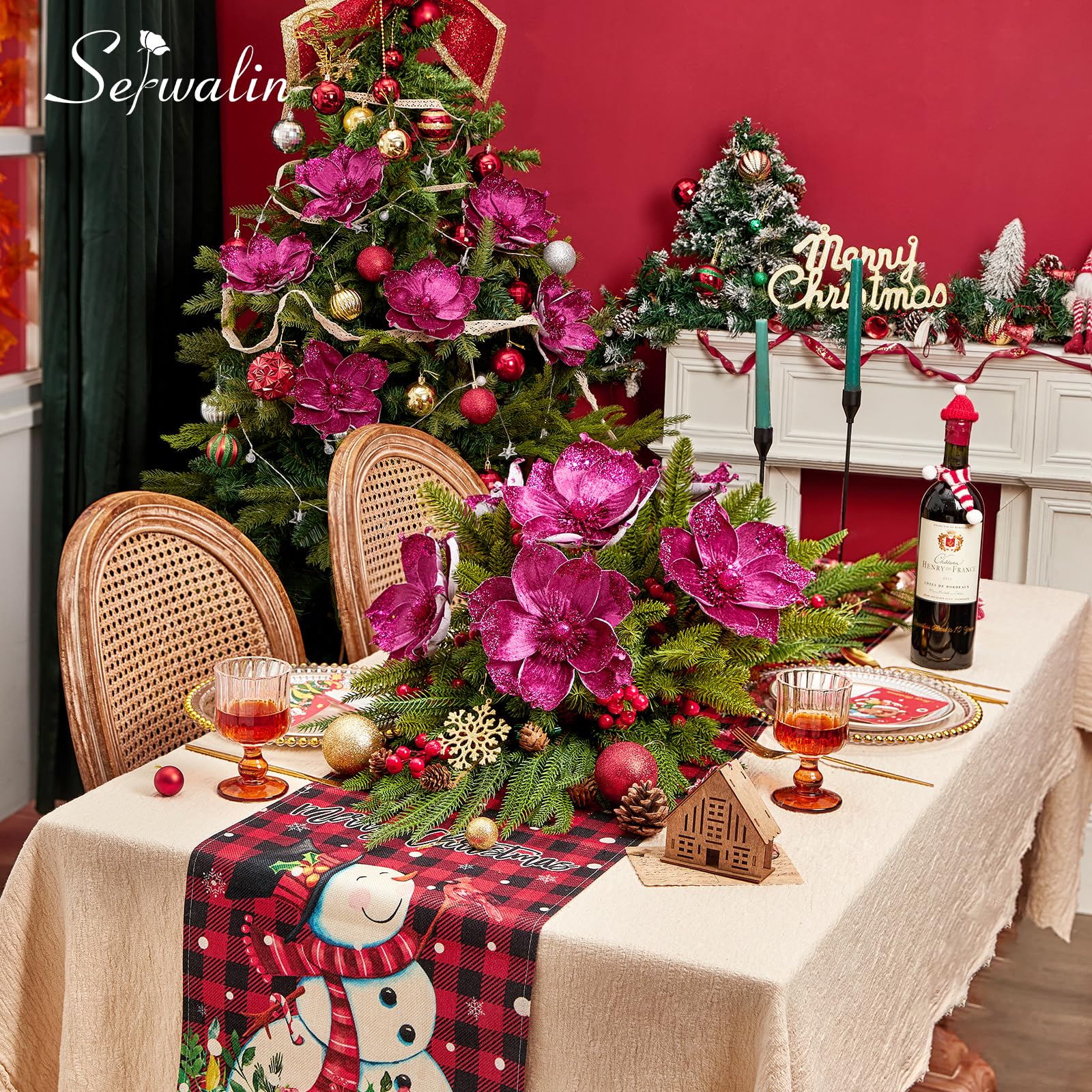 Foto 4 pulgar | Magnolias Navideñas Serwalin, 8 Pulgadas, Rosa Intenso, 6 Unidades - Venta Internacional.