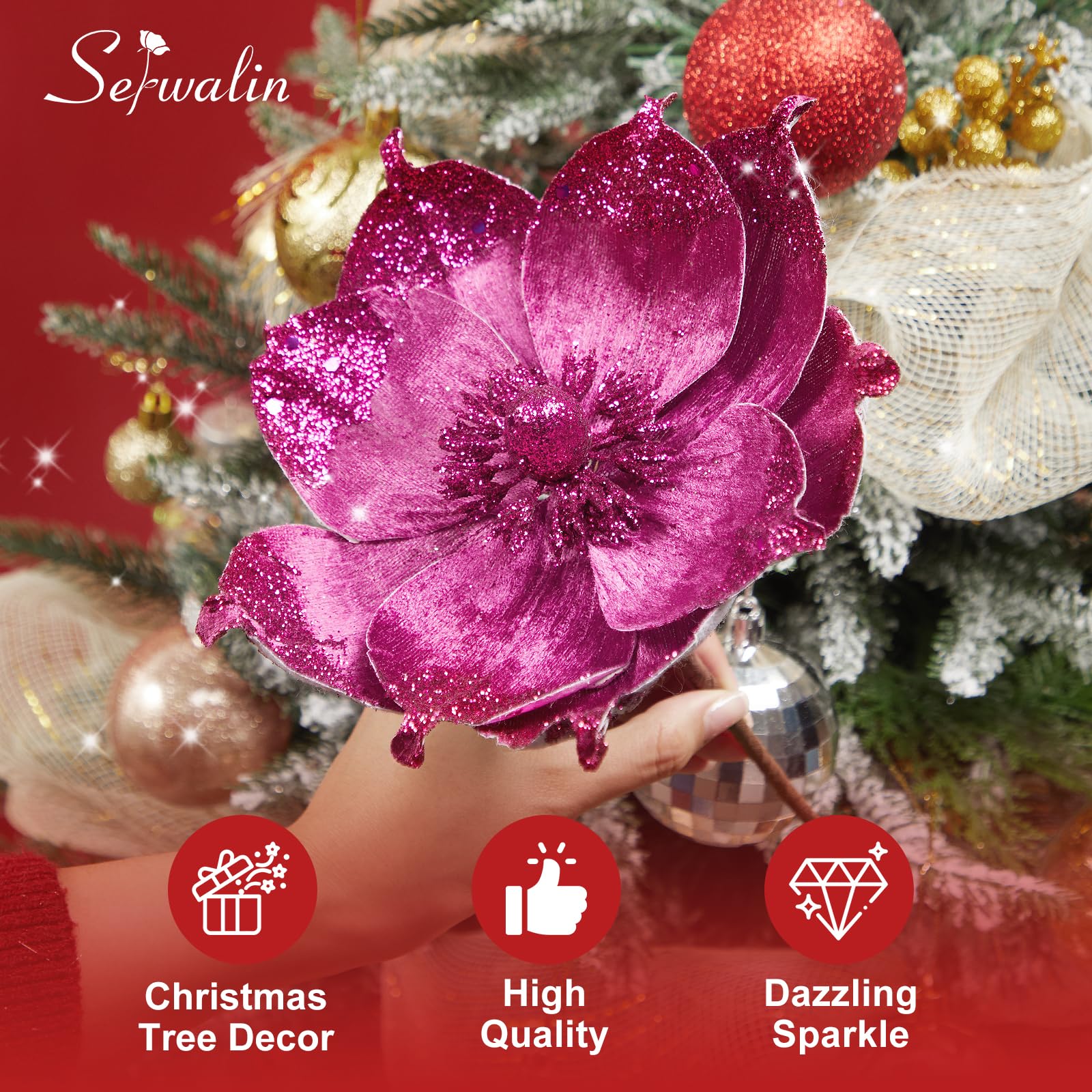 Foto 5 pulgar | Magnolias Navideñas Serwalin, 8 Pulgadas, Rosa Intenso, 6 Unidades - Venta Internacional.