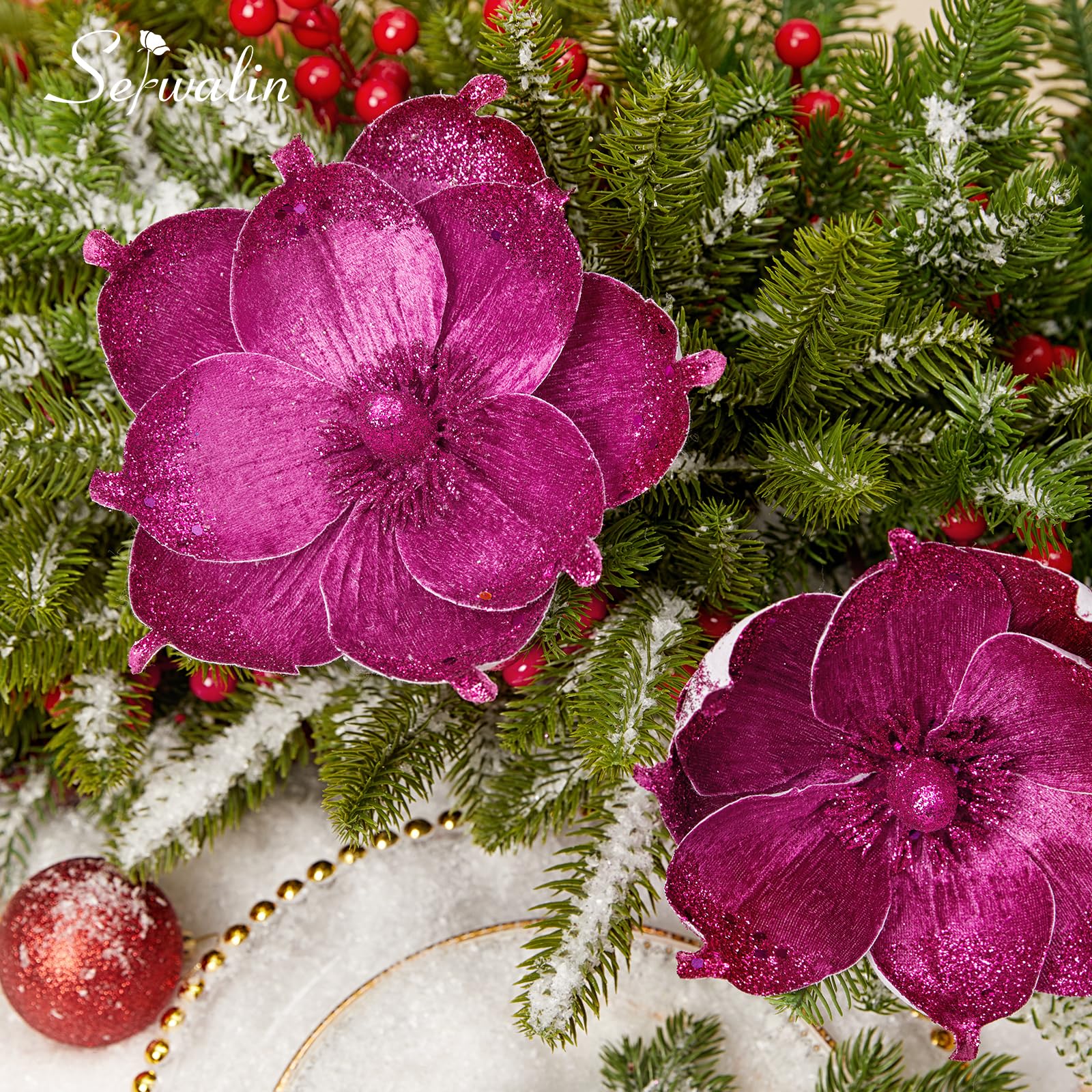 Foto 5 | Magnolias Navideñas Serwalin, 8 Pulgadas, Rosa Intenso, 6 Unidades - Venta Internacional.