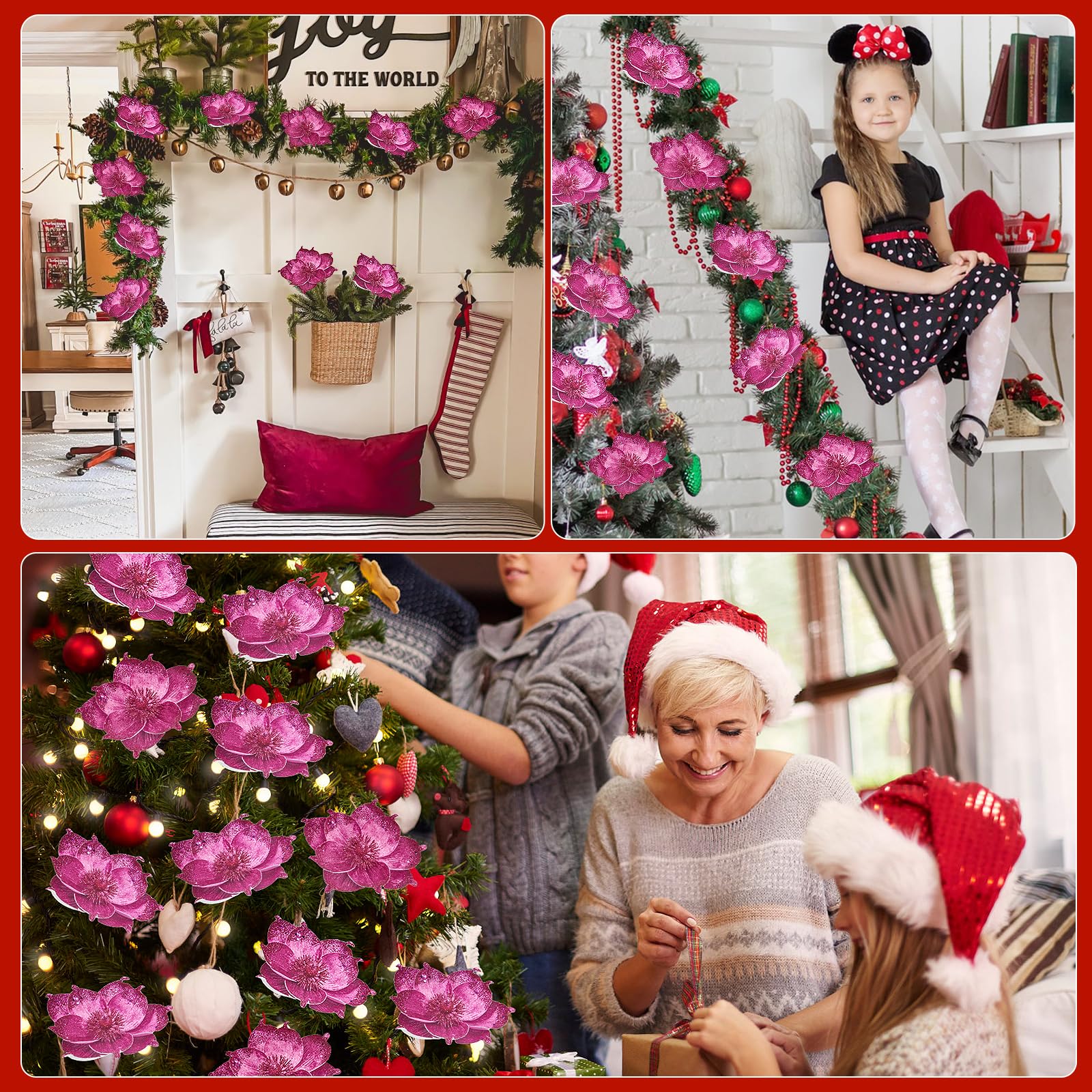 Foto 6 | Magnolias Navideñas Serwalin, 8 Pulgadas, Rosa Intenso, 6 Unidades - Venta Internacional.