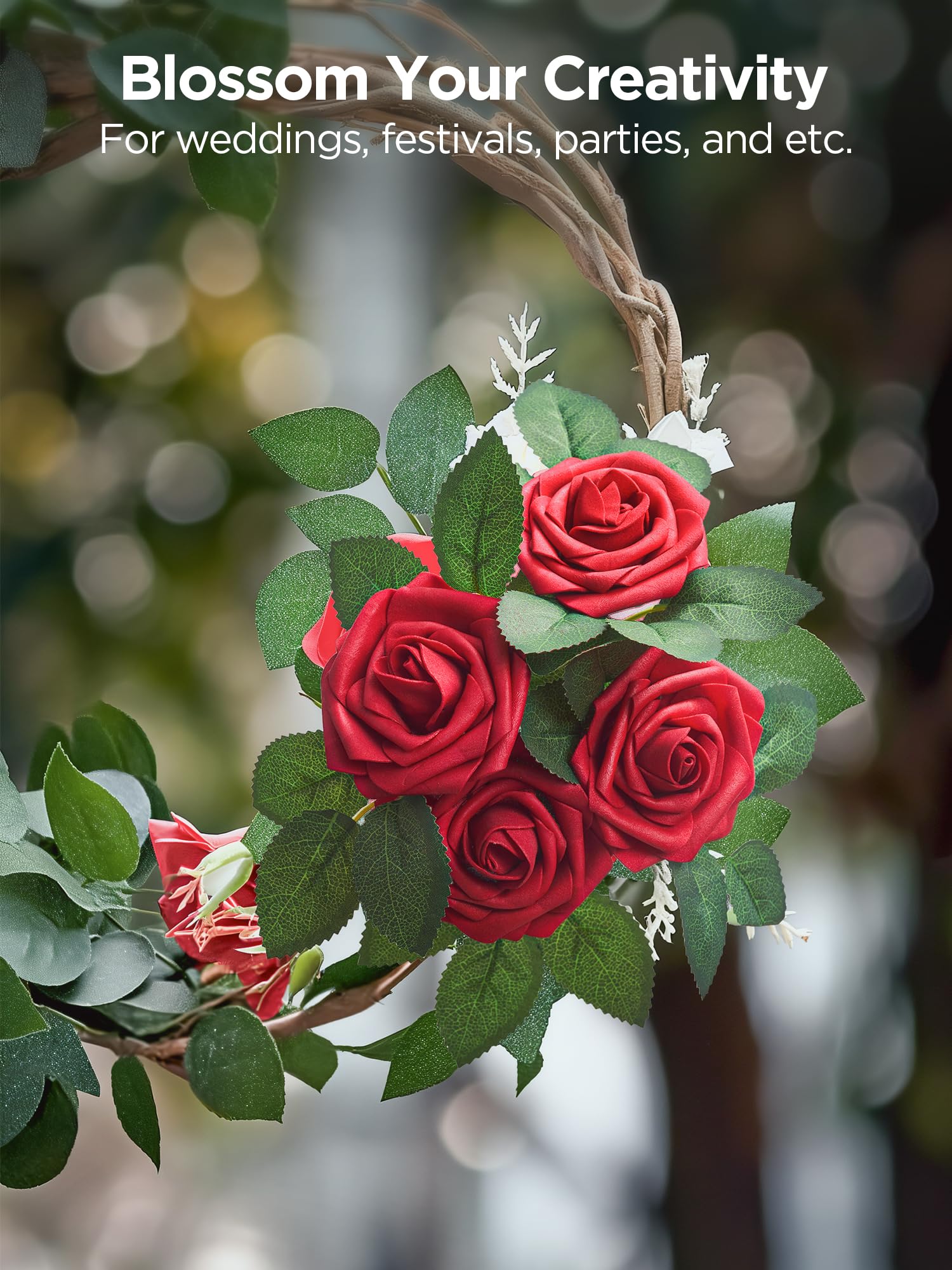 Foto 5 | Flores Artificiales Innogear, Rosas De Espuma, Color Rojo Oscuro, 50 Unidades, Con Hojas - Venta Internacional.