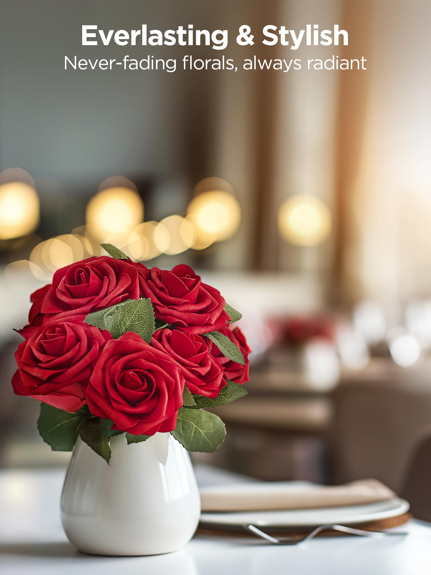 Foto 6 | Flores Artificiales Innogear, Rosas De Espuma, Color Rojo Oscuro, 50 Unidades, Con Hojas - Venta Internacional.