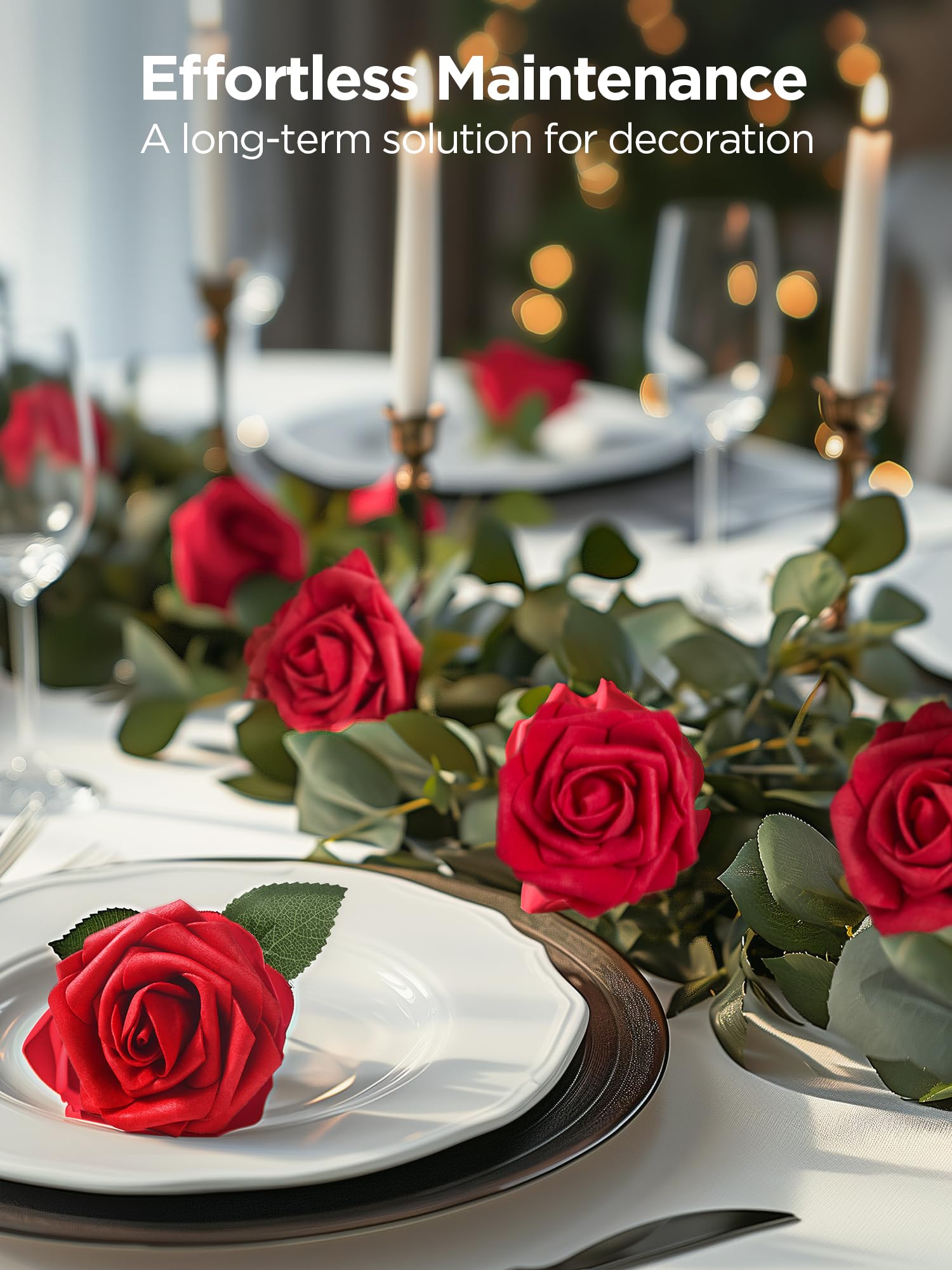 Foto 7 | Flores Artificiales Innogear, Rosas De Espuma, Color Rojo Oscuro, 50 Unidades, Con Hojas - Venta Internacional.