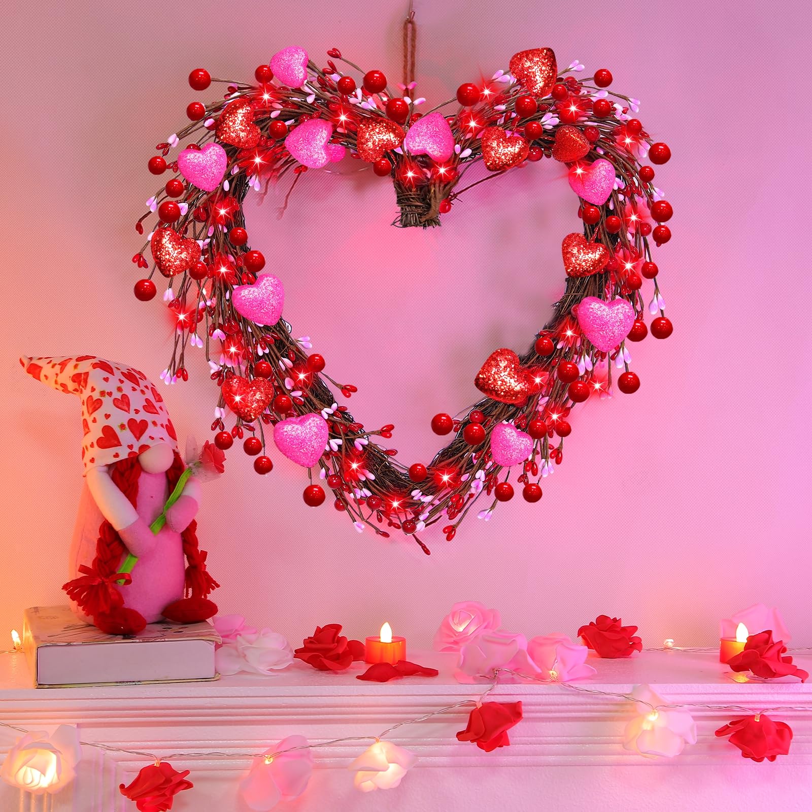 Foto 5 pulgar | Corona De San Valentín Turnmeon Con 16 Corazones Y 20 Luces Rojas - Venta Internacional.