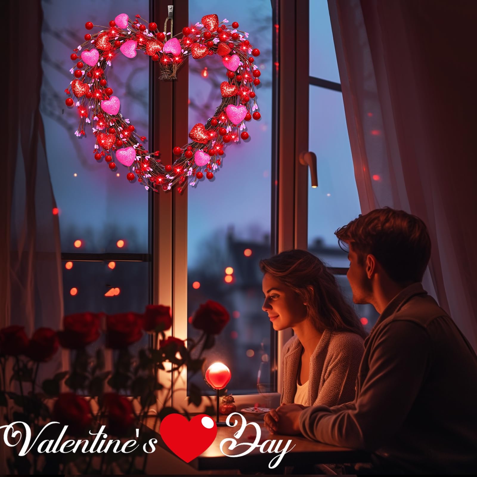 Foto 7 | Corona De San Valentín Turnmeon Con 16 Corazones Y 20 Luces Rojas - Venta Internacional.