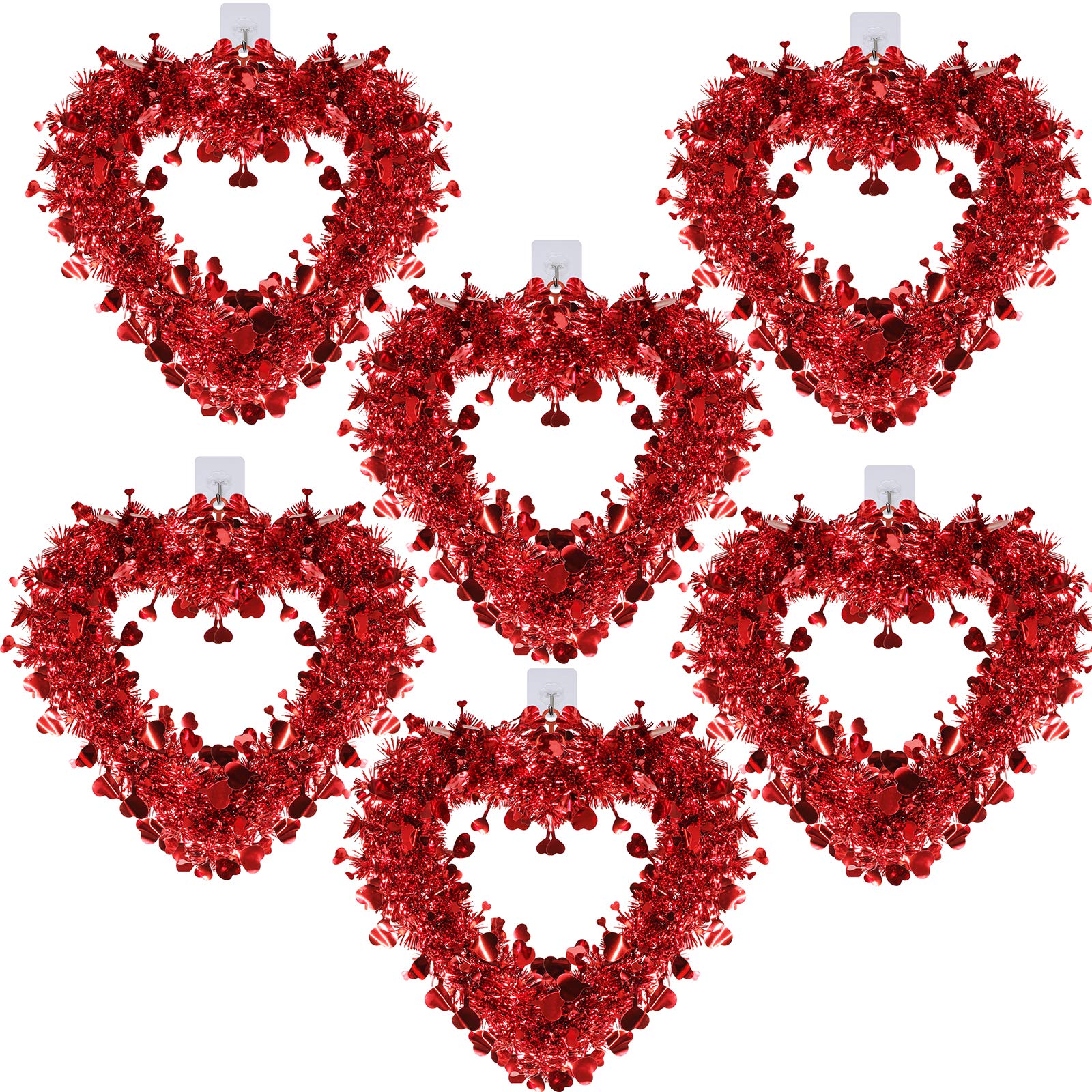 Coronas De Corazón De San Valentín, Paquete De 6, Oropel Rojo En Forma De Corazón - Venta Internacional.