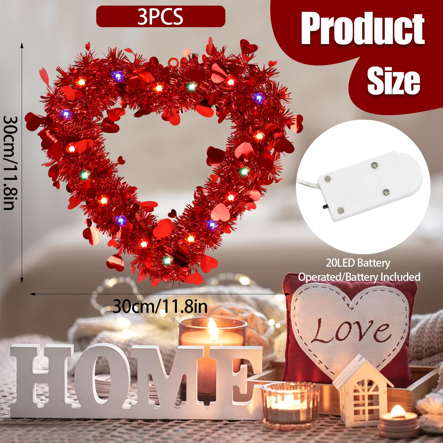 Foto 3 pulgar | Corona San Valentín de Corazón Ccinee Con Luces X3 - Venta Internacional
