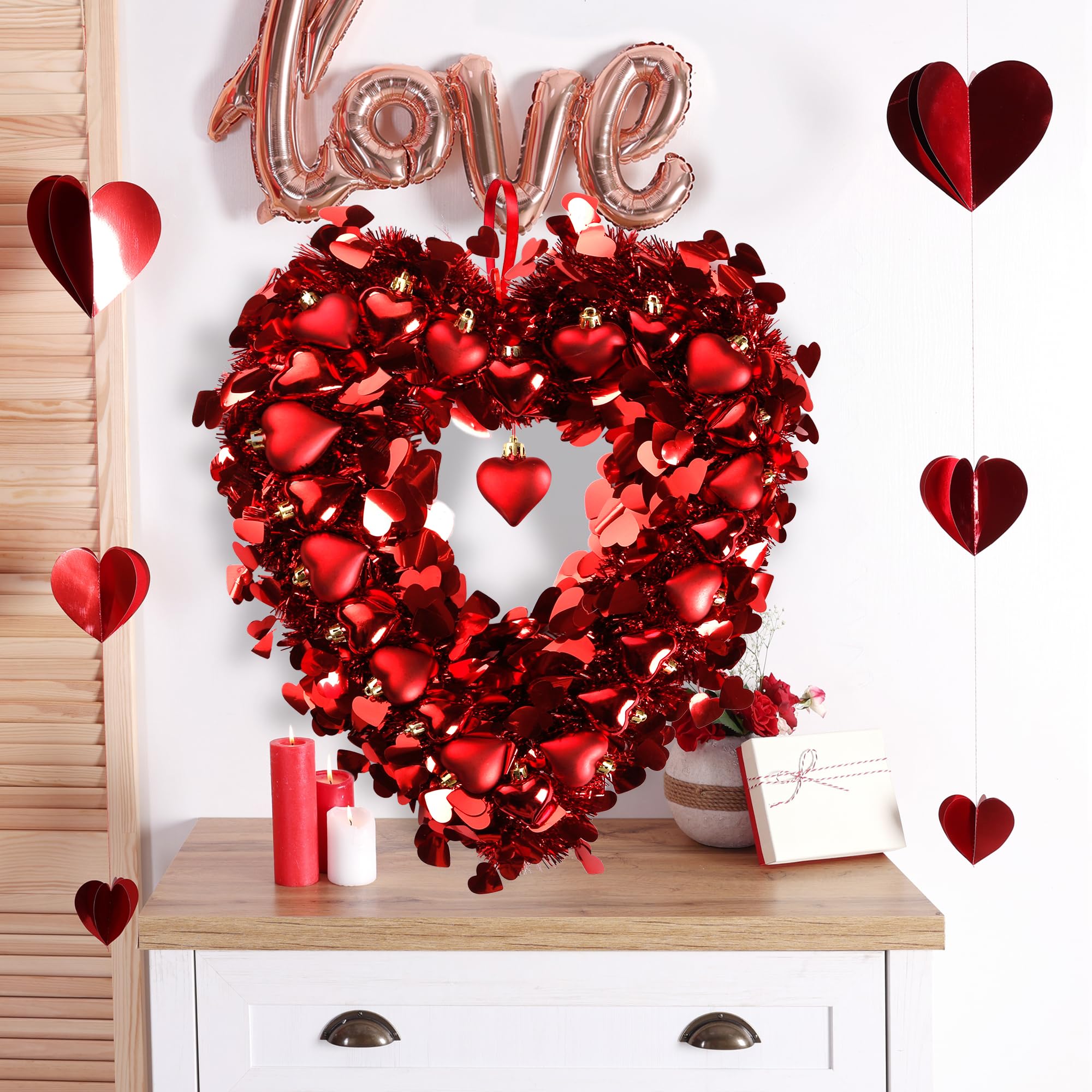 Foto 5 pulgar | Corona Sggvecsy de Oropel en Forma de Corazón 45 cm Rojo - Venta Internacional