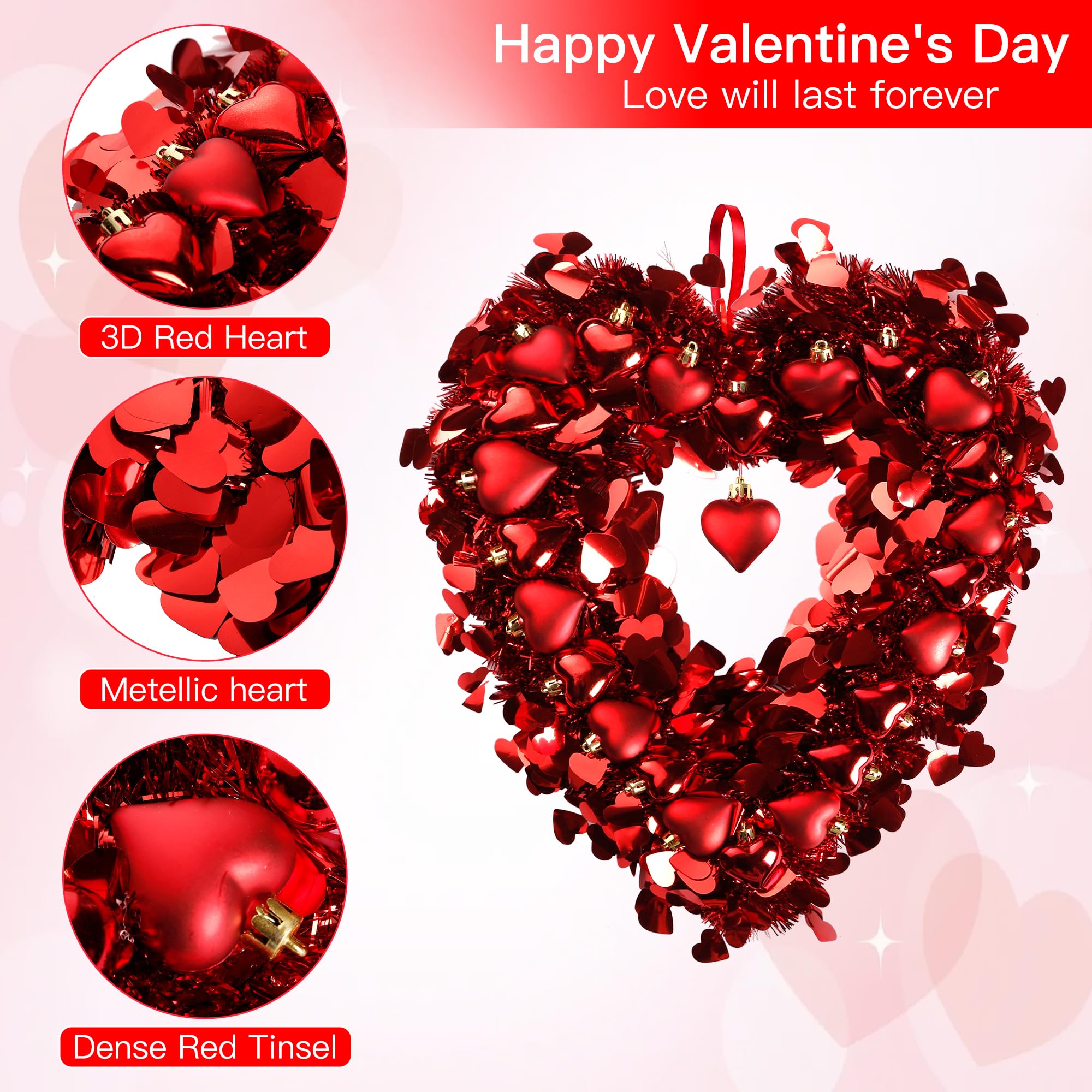 Foto 8 pulgar | Corona Sggvecsy de Oropel en Forma de Corazón 45 cm Rojo - Venta Internacional