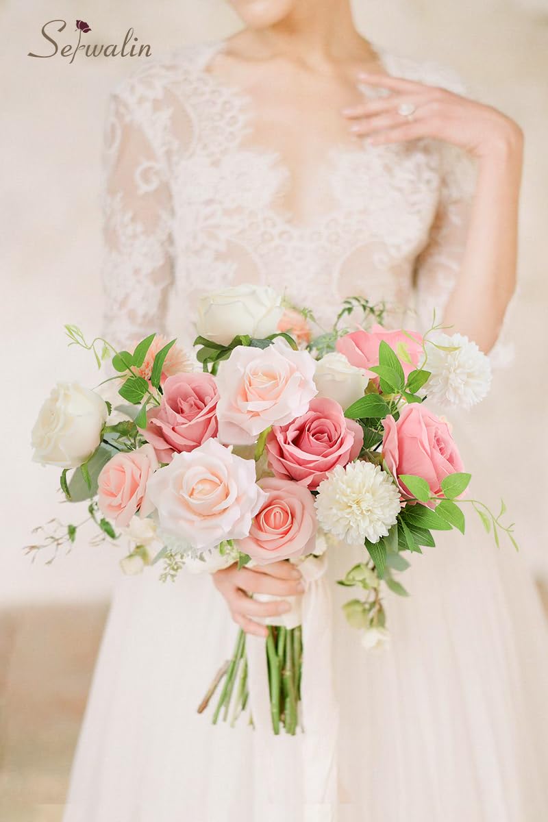 Foto 6 | Flores Artificiales Falsas De Color Rosa Serwalin Para Ramos De Boda - Venta Internacional.