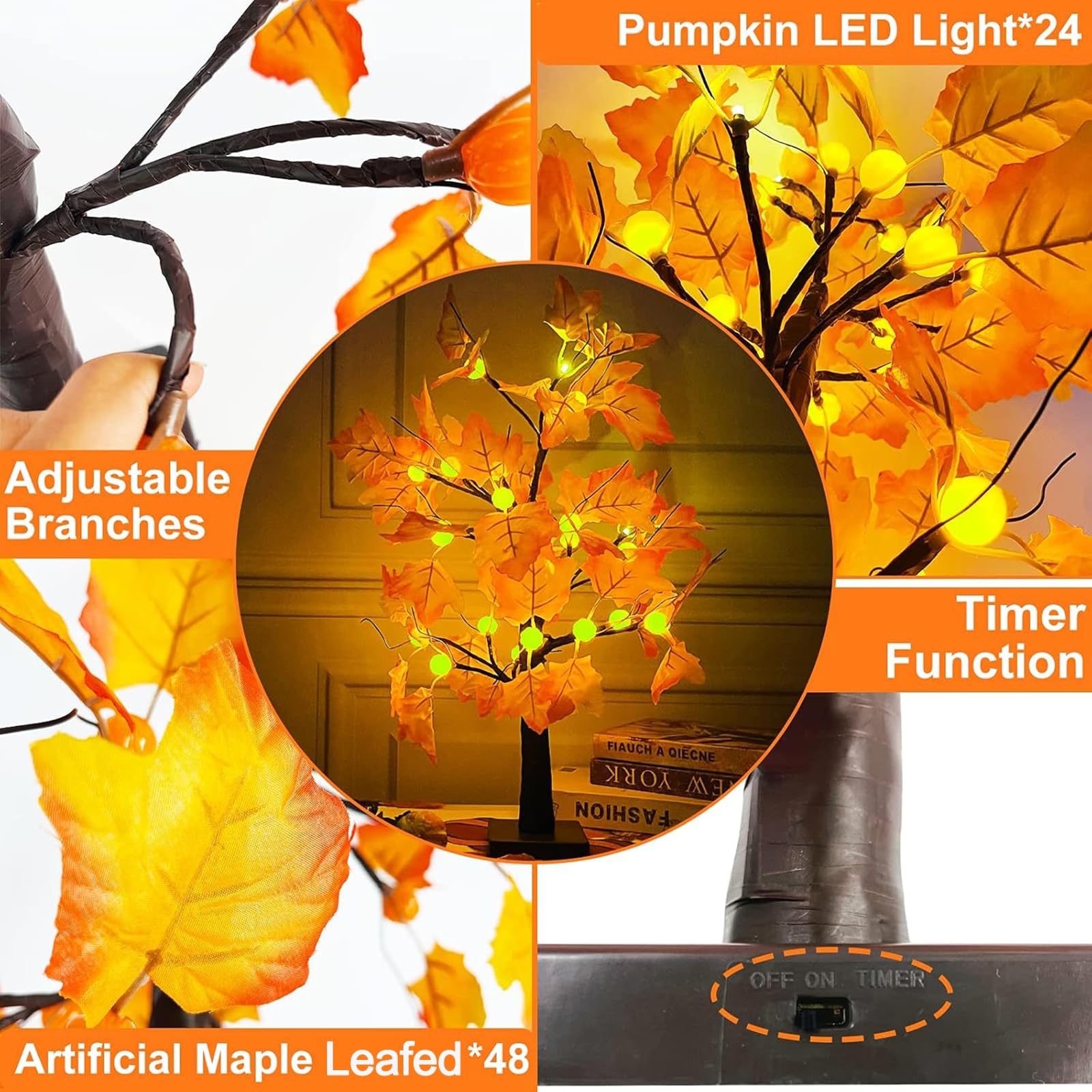 Foto 4 | [cronómetro] Turnmeon, Paquete De 2 Árboles De Arce Otoñales Iluminados De 60 Cm Con Temporizador - Venta Internacion