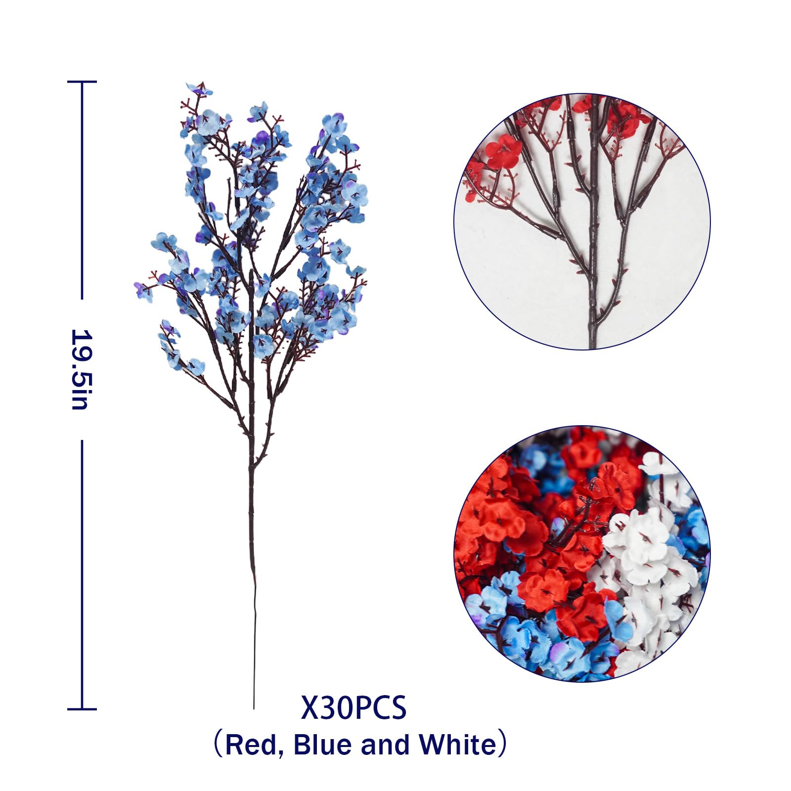 Foto 2 | Flores Artificiales Uieke Patriotic Baby Breath X30 - Venta Internacional.