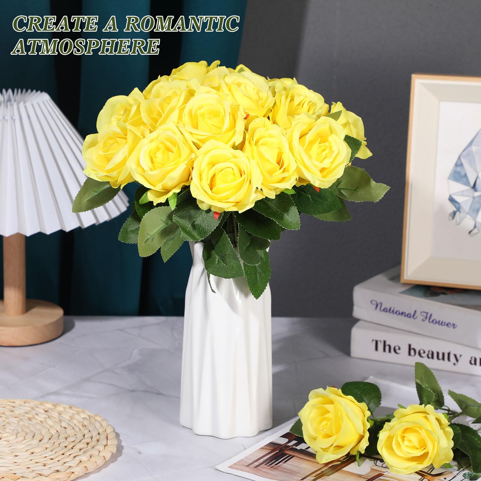 Foto 4 | Flores Artificiales Hotop Rose, 40 Unidades, Amarillas, Para Decoración - Venta Internacional.