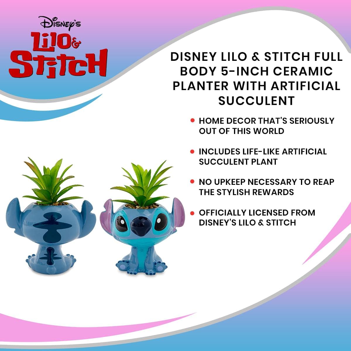 Foto 6 | Maceta De Cerámica Toynk Disney Lilo & Stitch Con Planta Artificial - Venta Internacional.