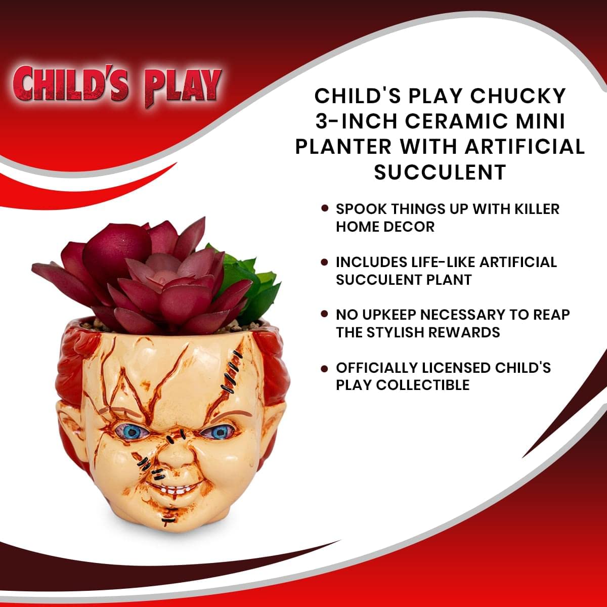 Foto 8 pulgar | Mini Maceta De Cerámica Toynk Child's Play Chucky Con Suculentas - Venta Internacional.