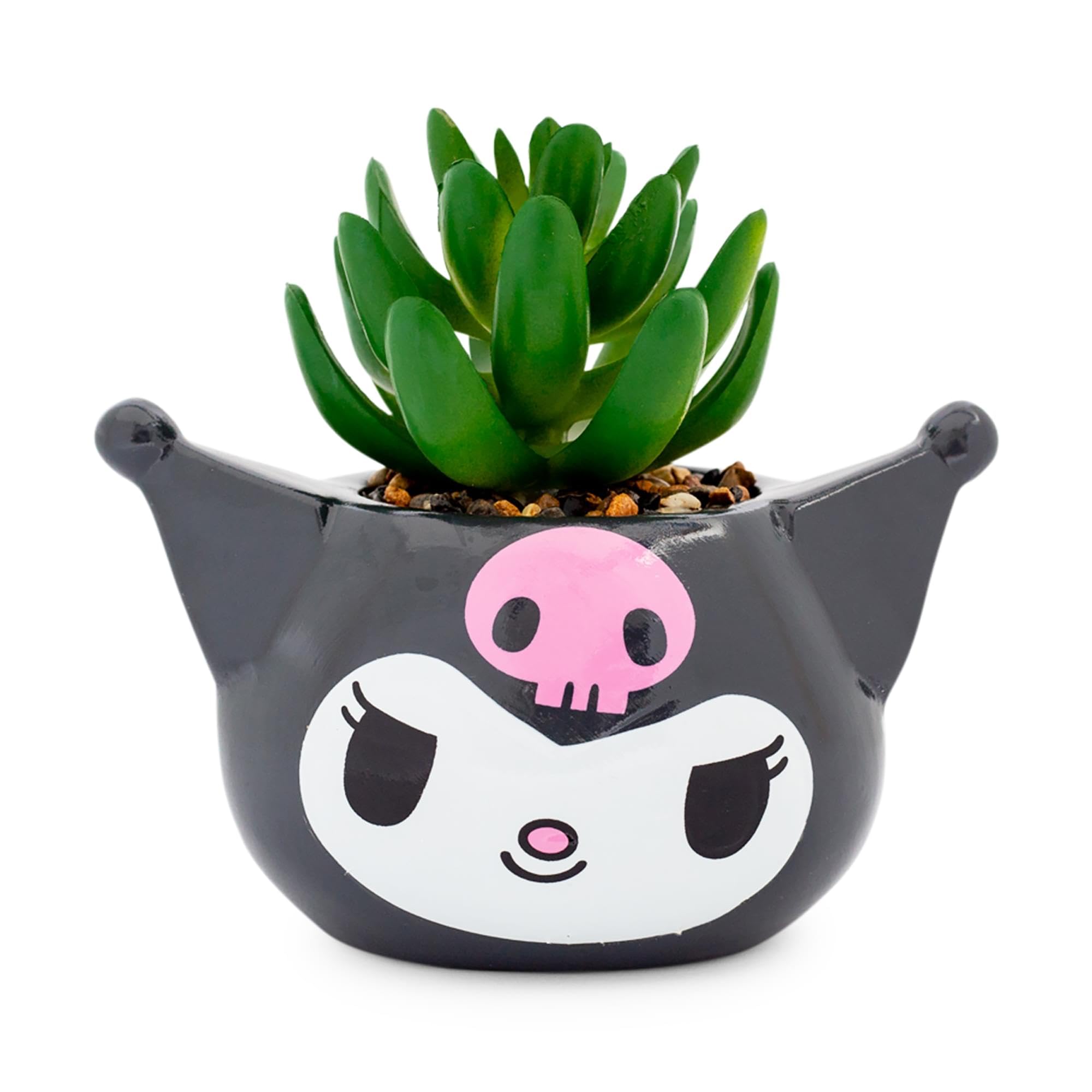 Mini Macetero Toynk Sanrio Kuromi Smiling Head Con Suculentas - Venta Internacional.