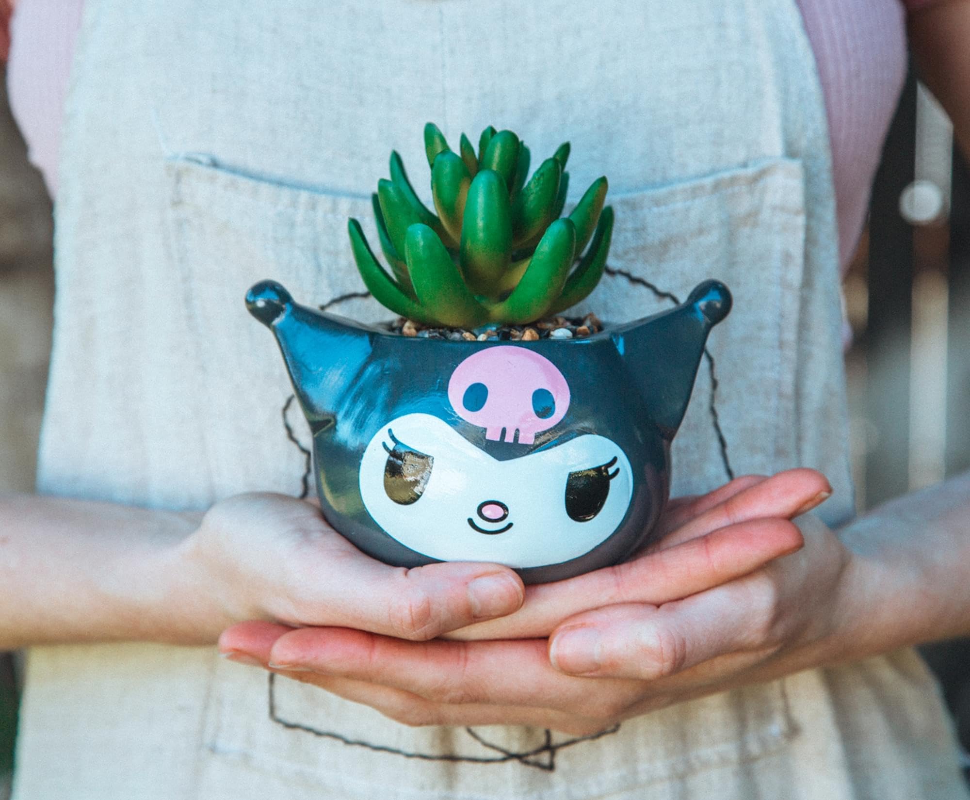 Foto 5 pulgar | Mini Macetero Toynk Sanrio Kuromi Smiling Head Con Suculentas - Venta Internacional.
