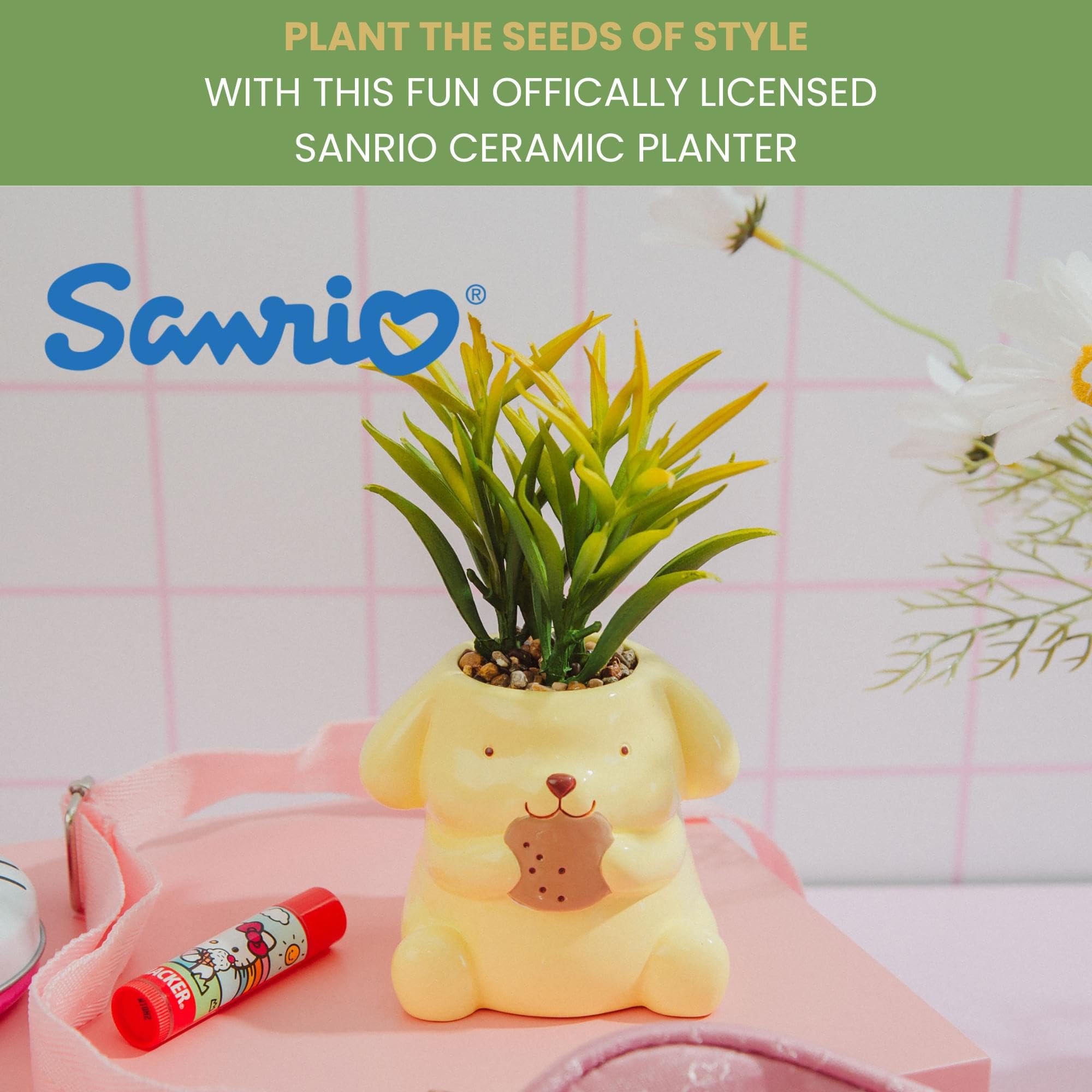 Foto 5 pulgar | Mini Macetero Sanrio Pompompurin De Cerámica Con Planta Artificial - Venta Internacional.